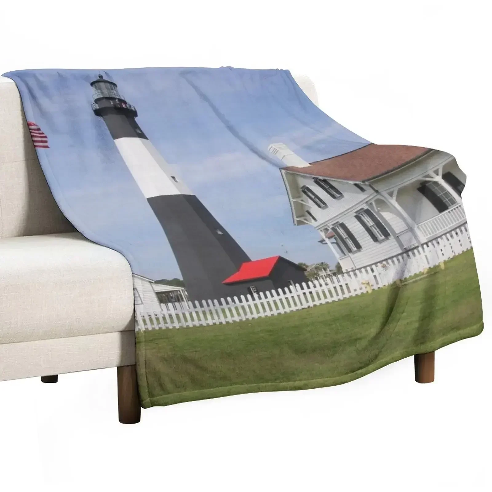 Tybee Island Lighthouse Throw Blanket Fade Resistant Durable Throw Blanket