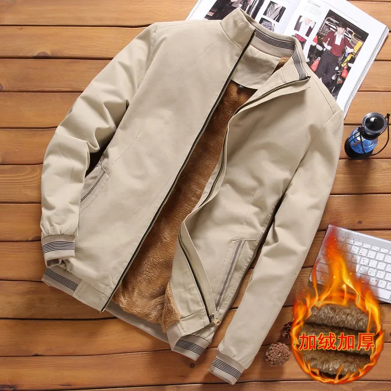 

Men Casual Trend Coat Jackets Autumn and Winter New Style Plus Velvet Thick Korean Version Slim Classic Stand Collar Fashion
