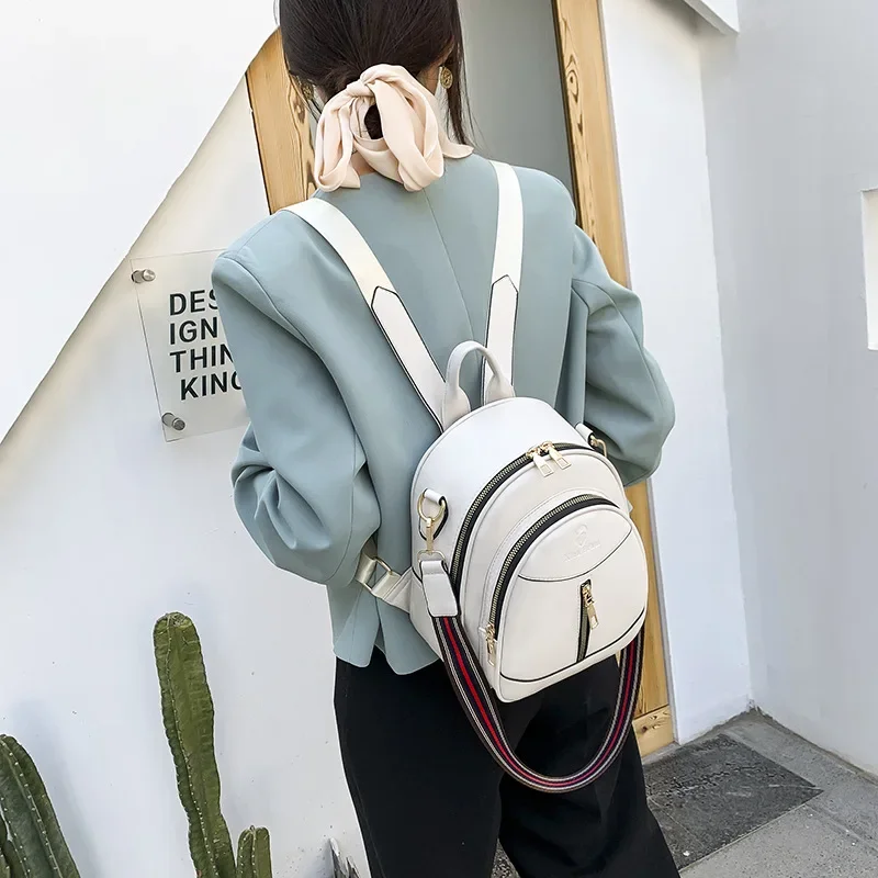 Elegant Solid Colour Soft PU Leather Backpacks For Women Luxury pearl Beading Female Small Backpack Utility Shoulder Bag 2024