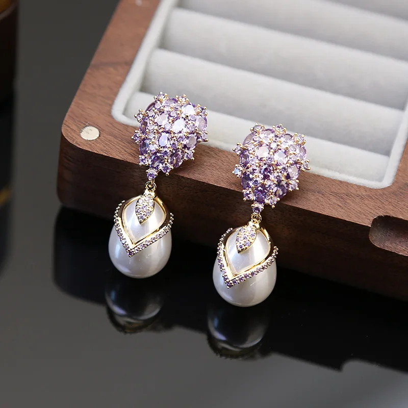 Maxcore Light Luxury Zirconia Pearl Earring Drops or Nails Waterdrop or Feather Shape S925 Post Fashionable High Send Jewelries