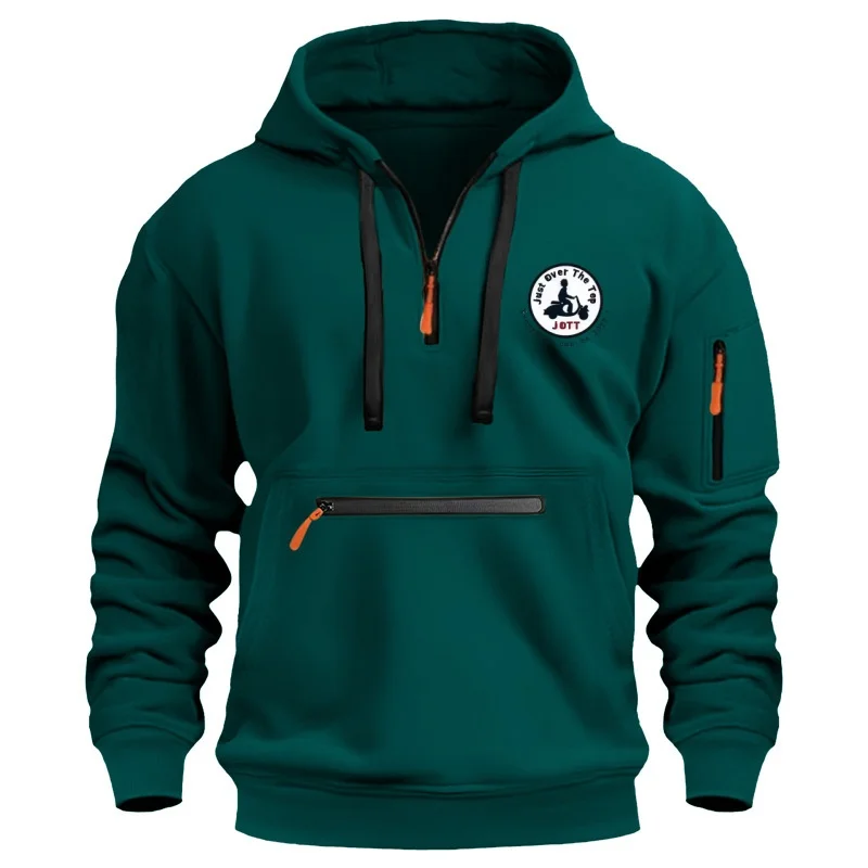 

Men's fashion long-sleeved hoodie autumn new style with a ribbon zipper and multiple pockets, a sporty and casual hoodie