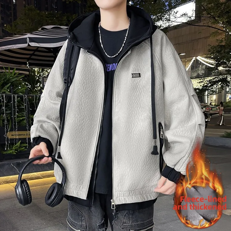 

Новая осенне-зимняя куртка 2025 года с капюшоном, утепленная, для мужчин, студенческая, модная, стильная, трендовая, приталенная, удлиненная