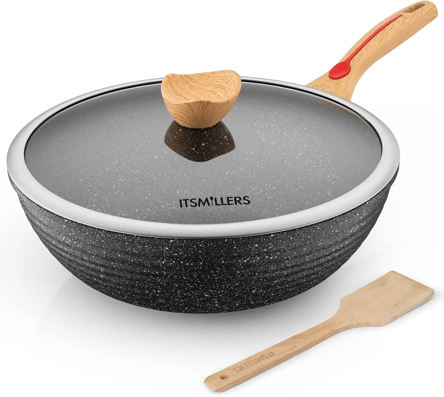 

12-Inch Nonstick Aluminum Wok with Lid & Spatula, PFOA-Free, Induction Compatible, Large Capacity