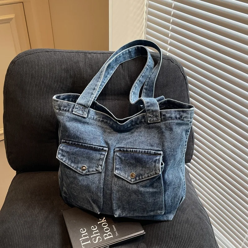 

"2025 New Women's Denim Tote Bag, Large Capacity Minimalist Shoulder Backpack, Casual Crossbody Purse for Work & Travel