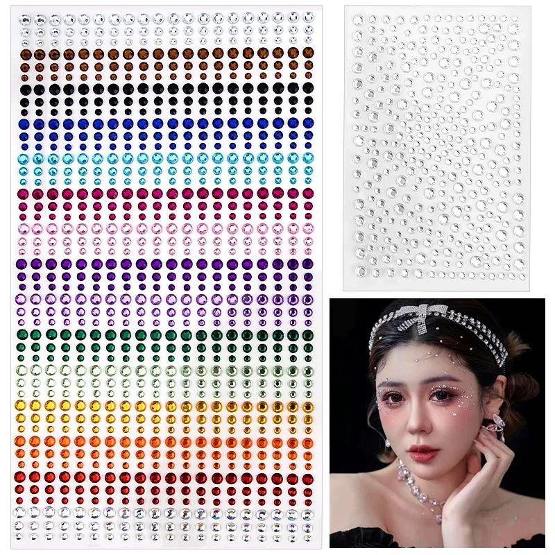 1pc Makeup Diamond Fake Tattoo Face Stage Makeup Tools Colored Diamond Acrylic Sticker Music Festival Party Holiday Decorations