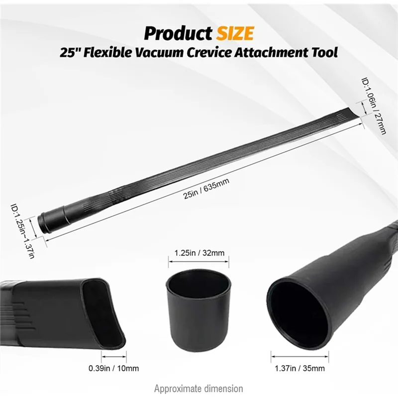 A02V-Universal 25" Long Flexible Crevice Tool With Removable Brush Head-Vacuum Attachment For All 1-1/4 In Or 1-3/8 Inch