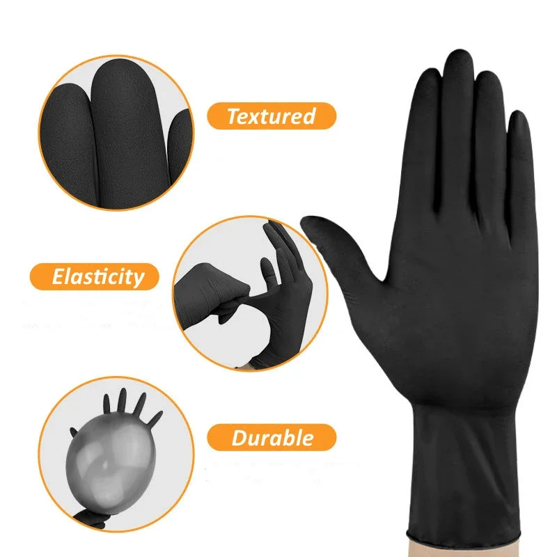 100-Pack Black Nitrile Disposable Gloves for Home Use - Suitable for Nail Art Hair Dyeing Dishwashing And General Home Activitie
