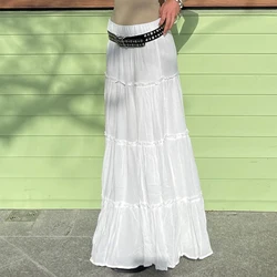 hirigin Women's Long Maxi Skirts Elastic High Waist Tiered Flowy Long Skirt Pleated Swing A-Line Maxi Summer Beach Skirt