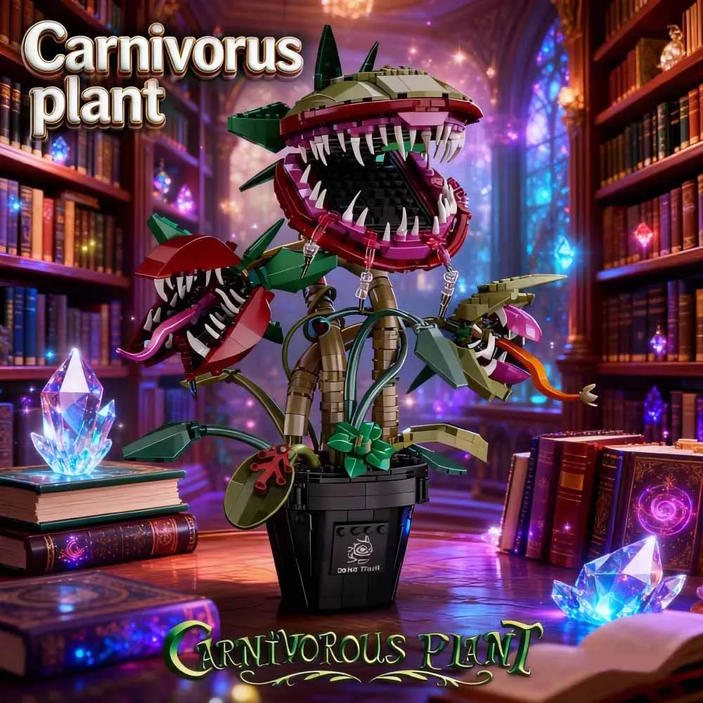 

MOC Carnivorus plant Building Block Potted Anime Plants Horrors Flower Model Bricks TV Things Toys Sets Kids puzzle Collect Gift