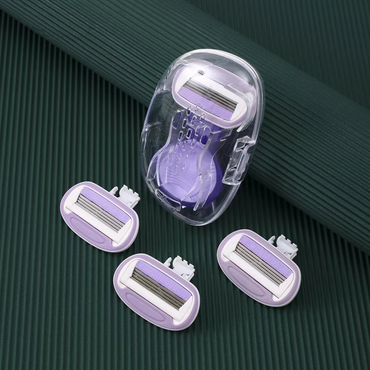 Maquinilla de afeitar para mujer, 1 mango, 4 cartuchos, cuatro cuchillas, Mini mango de goma con caja de almacenamiento, cuchilla de afeitar para Bikini