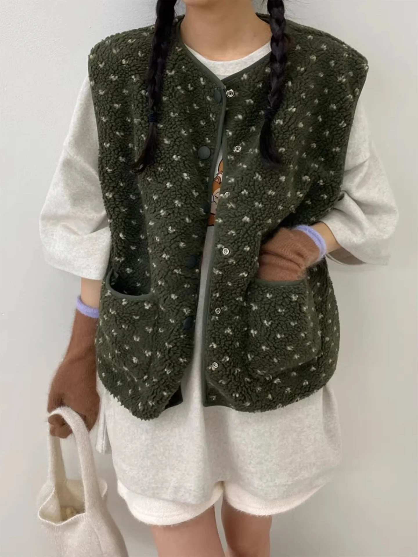 

Anti-Aging Ele Love Heart Embroidery Lamb Fur Cotton Vest Women's Autumn Winter Double ket Versatile Svel Cotton...