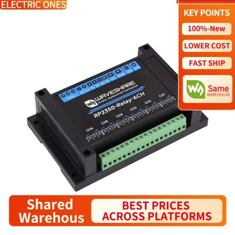 

【Waveshare genuine】- Industrial 6-Channel RP2350 Relay Module,Onboard RS485/Pico HAT interfaces,With Multiple Isolation Protecti