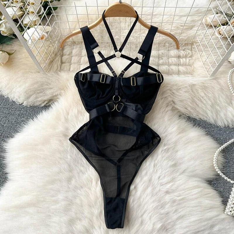 2024 Women's Tight Fit Valentine's Day Hollow out Combination Sexy Mesh Lace Bodysuit Sexy Fashion Party Sleepwear Secret Clothe