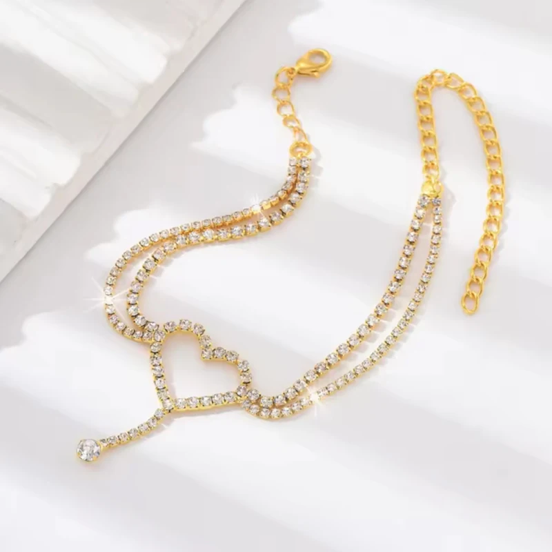 Popular Boho Tassel Heart Rhinestone Double Layer Foot Chain Five-Pointed Star Anklet For Women Bracelet on Leg Fine Jewelry