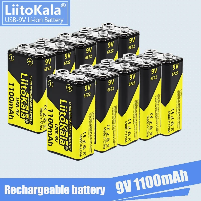 10PCS LiitoKala USB 9V lithium Rechargeable Battery 1100mAh 9V li-ion Batteries 6F22 9V for RC Helicopter Model Microphone