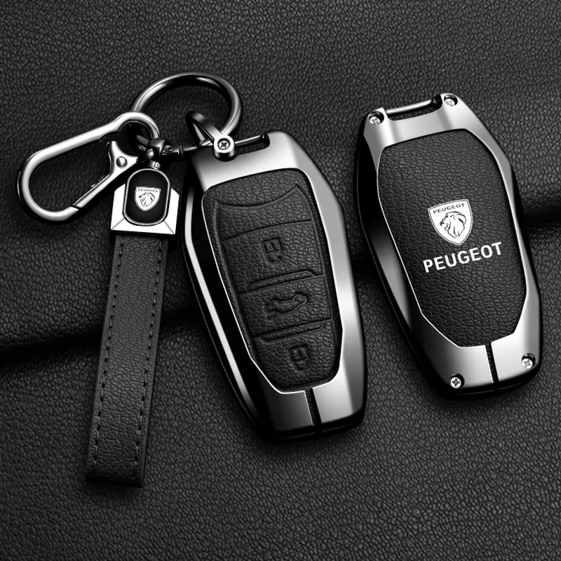Car Zinc Alloy Key Case Bag For Peugeot GTLine 407 GT 208 308 408 508 608 2008 3008 4008 5008 RCZ Car Key Chain Metal Key Shell