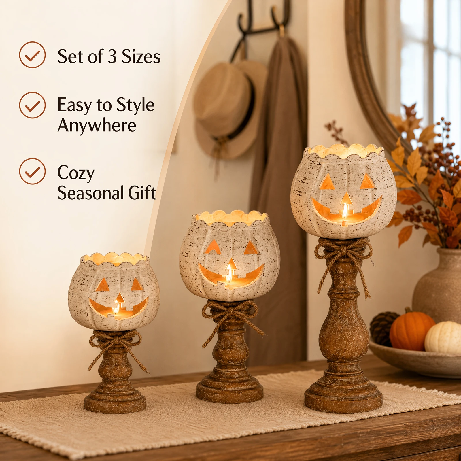 White Pumpkin Tea Light Candle - đánh giá và giá Candle Holder Set