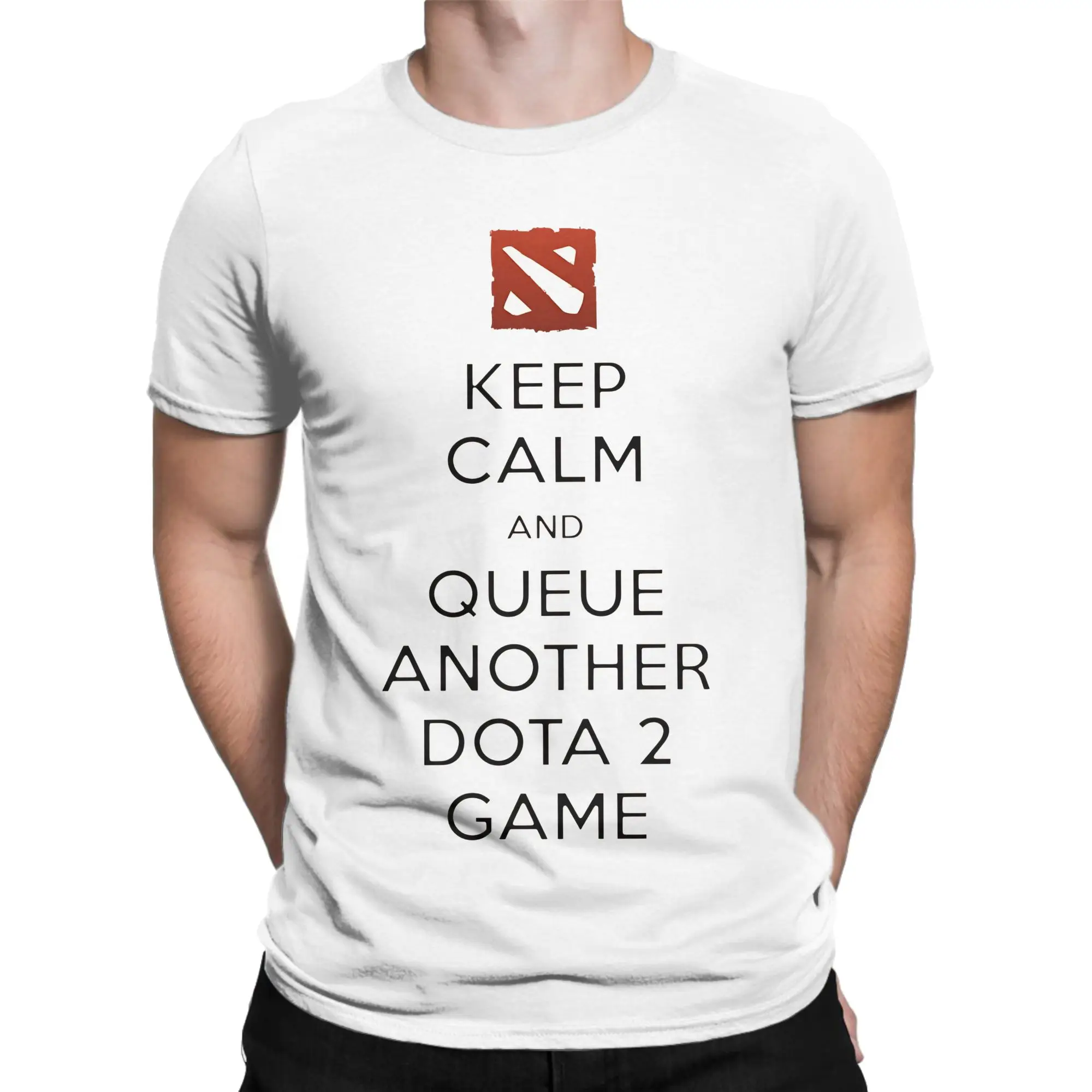 Mens Womens Keep Calm and Queue Another Dota 2 Game  T Shirt 100% Cotton Graphic Printing Tee Shirts  Clothing Outfits