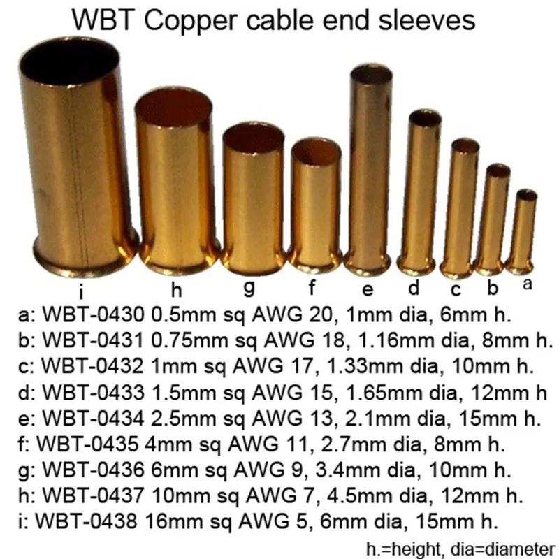 Original German WBT 0441-0446 HiFi audio pressed wire tube copper copper sleeve 1-16 square connection tube cord end terminal