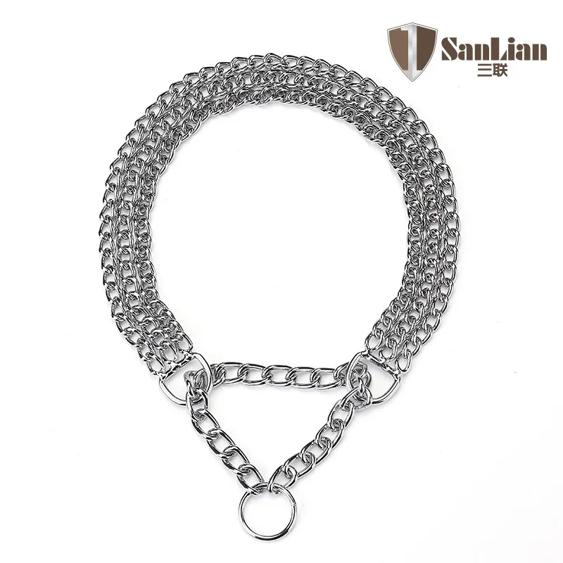 35-70cm Dog Collar Metal Adjustable Double Row Telescopic Chain Triple Ring Explosion-Proof Punch Training Supplies