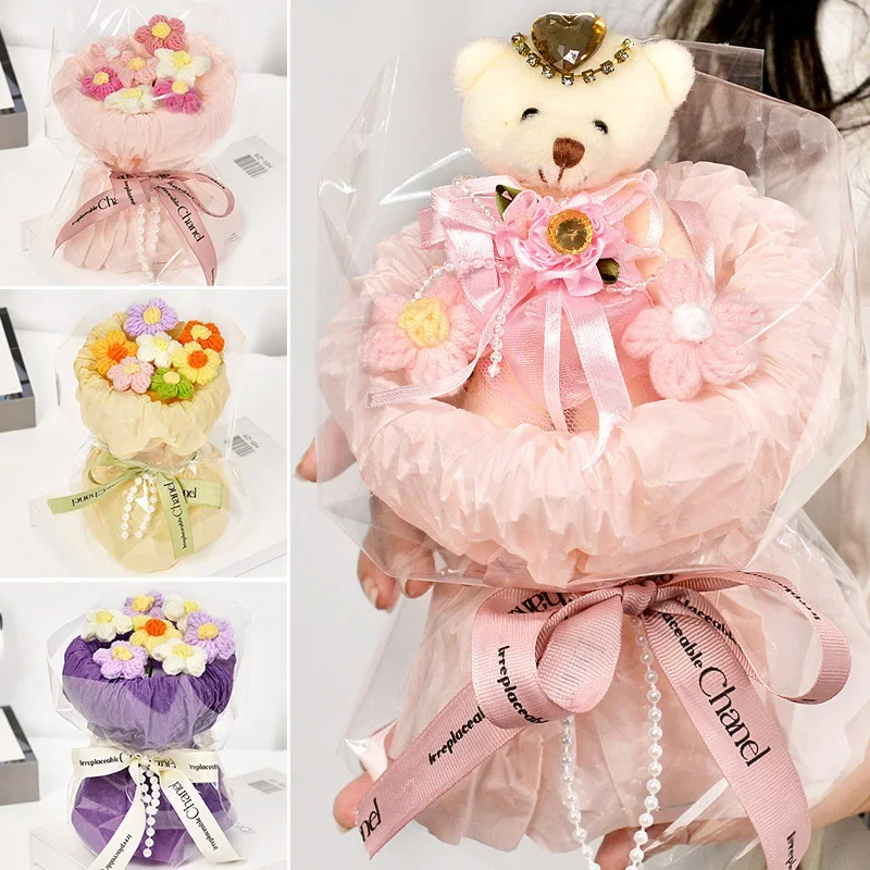 

Handmade Mini Puff Flowers Bouquet - Artificial Flowers, Faux Flowers, Fake Flowers, Crochet Woven Bouquet for Mothers Day Gift