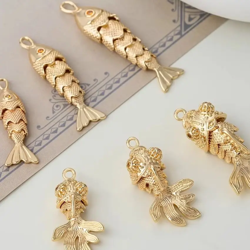 

14K Gold-plated Three-dimensional Koi Fish Pendant 1pc DIY Pearl Bracelet Necklace Accessory Material