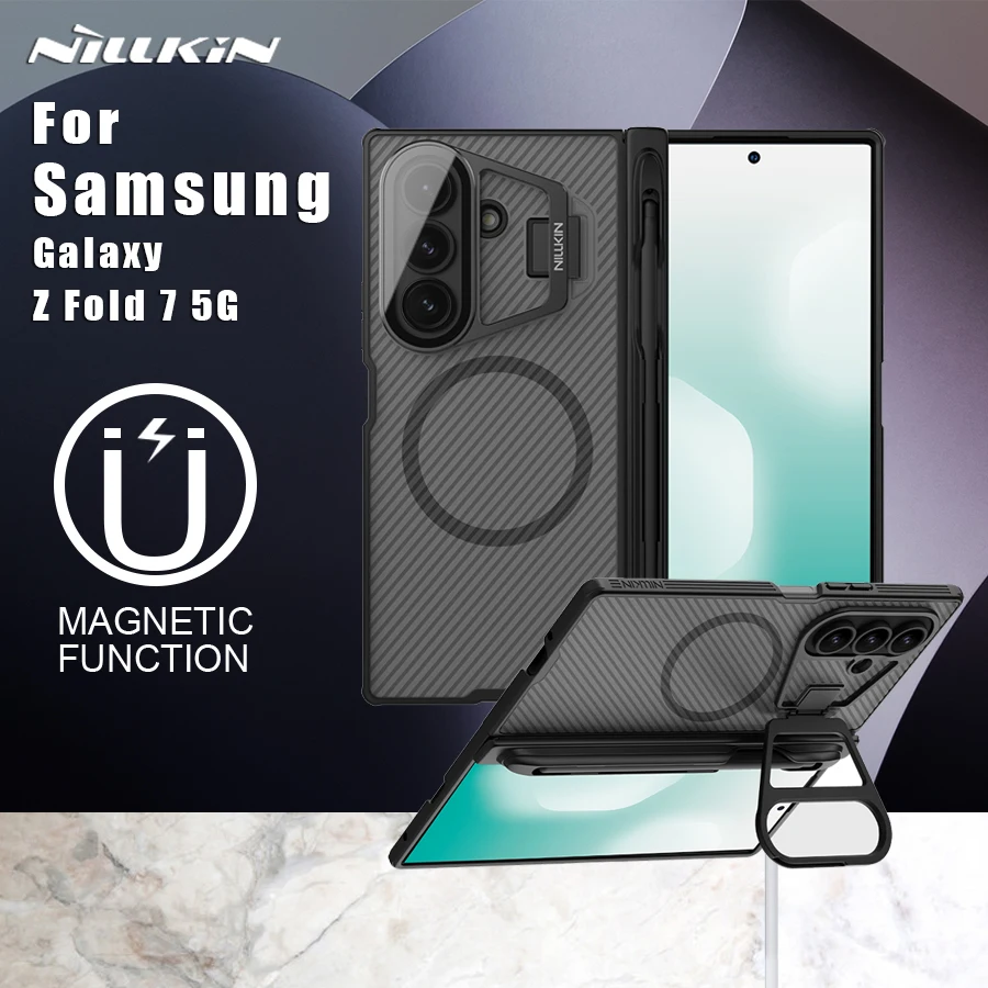

Nillkin For Samsung Galaxy Z Fold 7 5G Case Camshield Prop Magnetic with Customs S-Pen Transparency Camera Stand Cover Protector