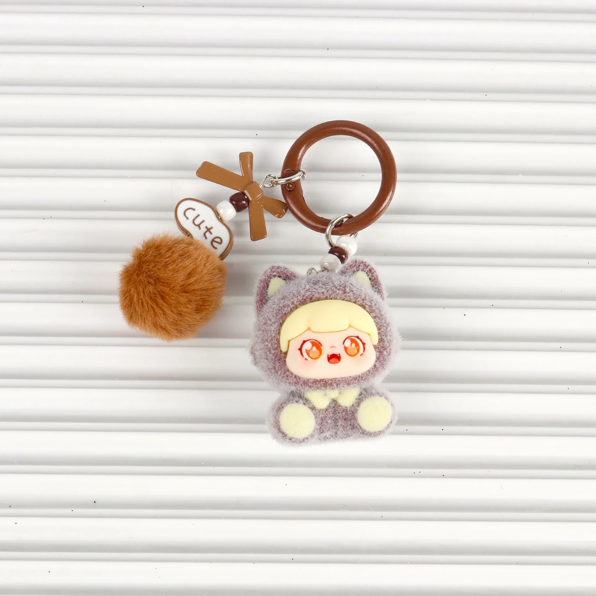 1PCSCat يجلس فتاة لعبة عصرية لطيف تمثال المفاتيح #5