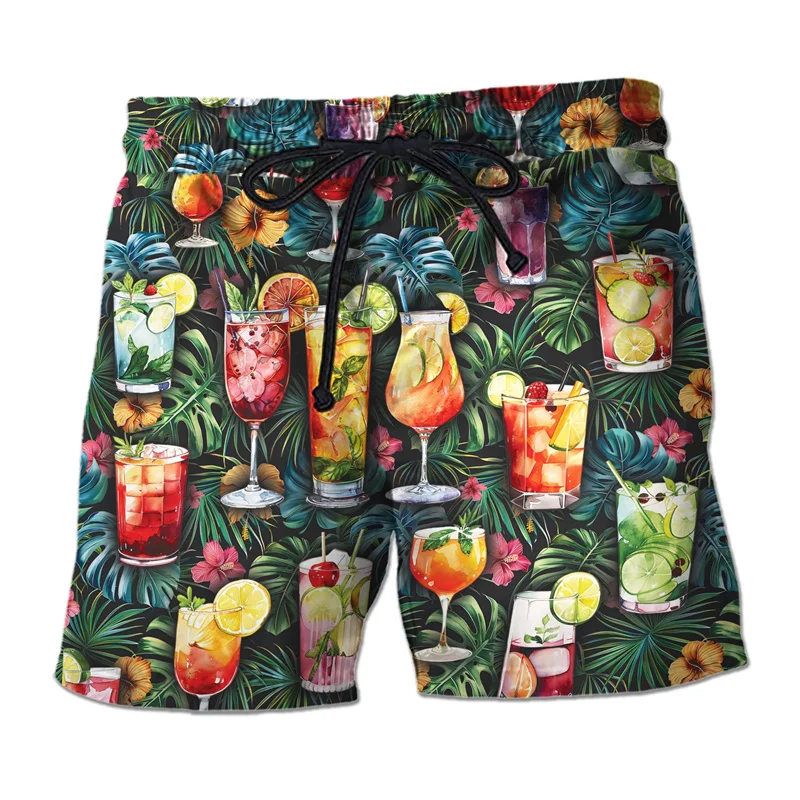 Fashion Hawaii Fruit Beverage Graphic Beach Shorts For Men Cocktail 3D Print Short Pants Casual Vacation Party Loose Swim Trunks