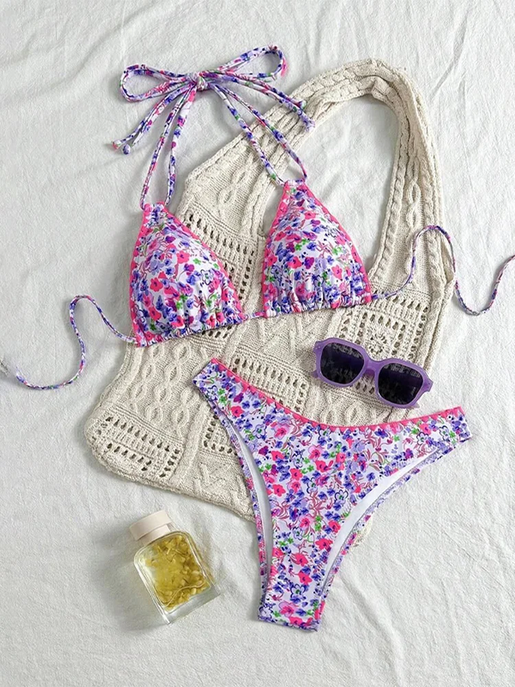 

Women Sexy Print Lace Up Bikini Sets Push Up Bra Low Waist Thong Swimsuit Beach Bathing Suit Holiday Vacation Swimwear