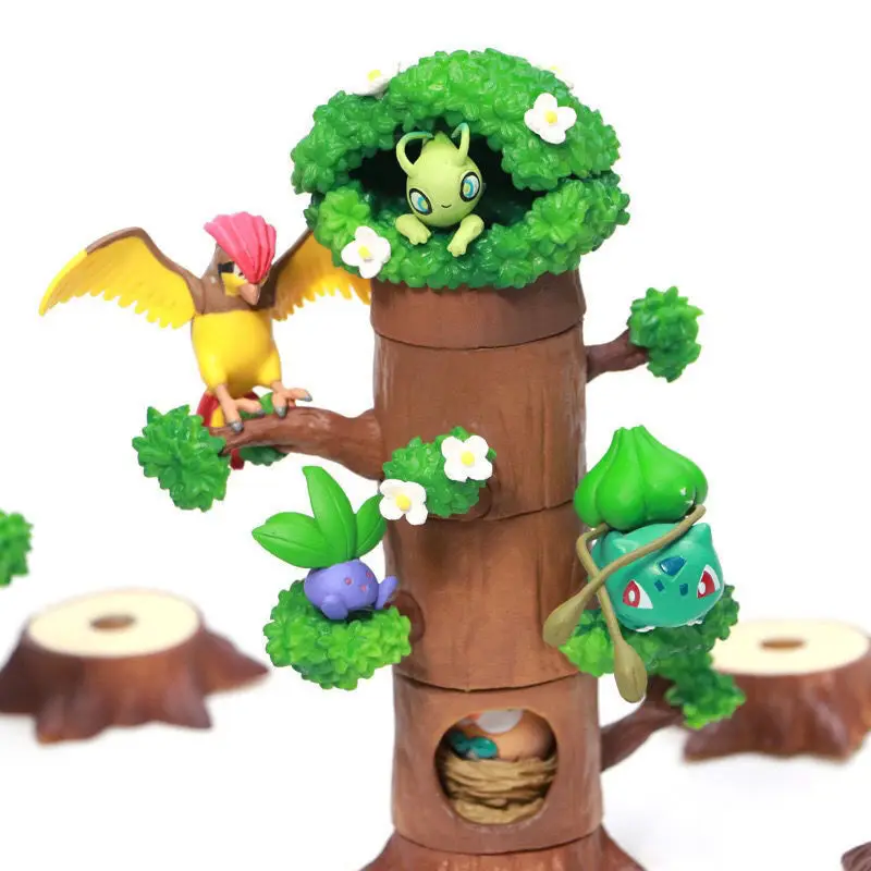 Pokemon Action Figure Toys Anime Pikachu Eevee Squirtle Bulbasaur Stackable Forest Stump Kawaii Doll Decoration Gifts for Kids