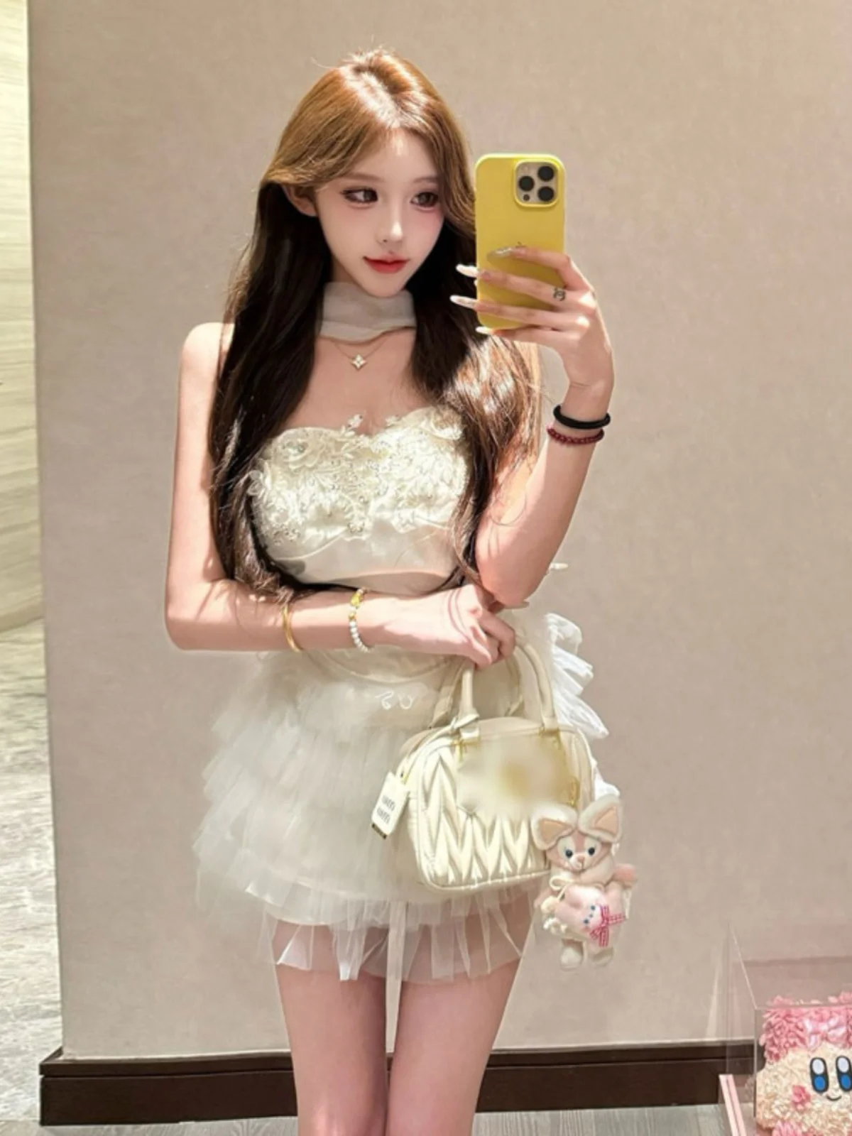 

Sexy Pure Desire Cake Skirt Strap Top Set Short Sleeve Cotton Comfortable Fashionable Summer Outfit for Young Women