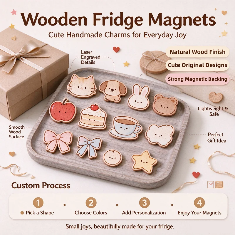 Custom Printing Wooden Refrigerator Magnet Customized Cute Printed Wooden Refrigerator Magnets Unique Design 3D Creative Magnets