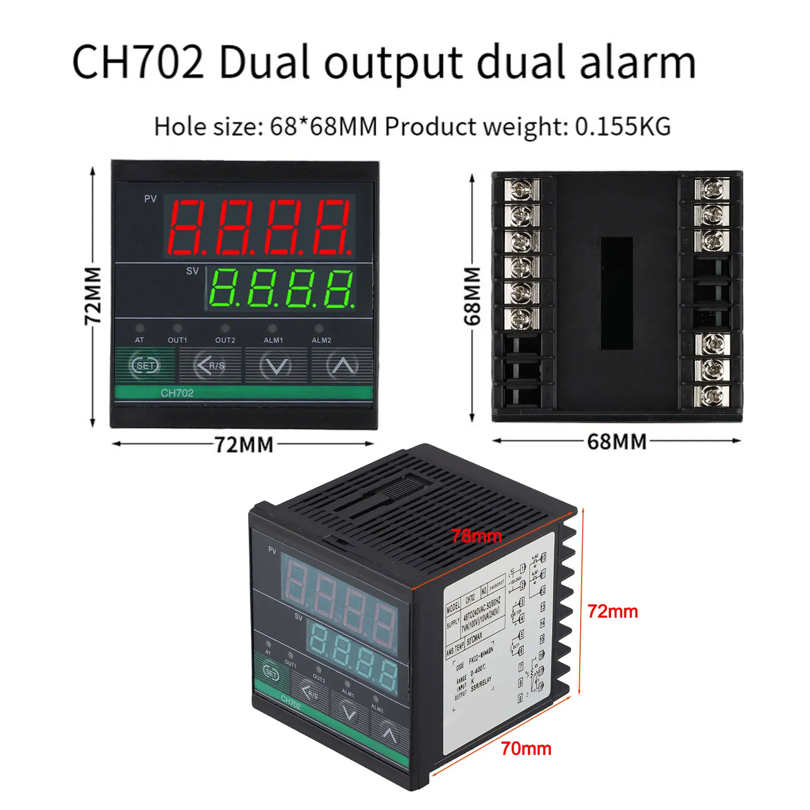 Temperature Alarm Thermostat Relay 12V DC for ssr Output AC Contactor Output Alarming Function All-Day Temperature Control
