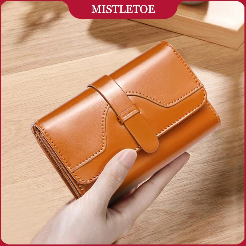 RFID Protection Card Holder Coin Purse Women Cow Genuine Leather Small Trifold Wallet for Women