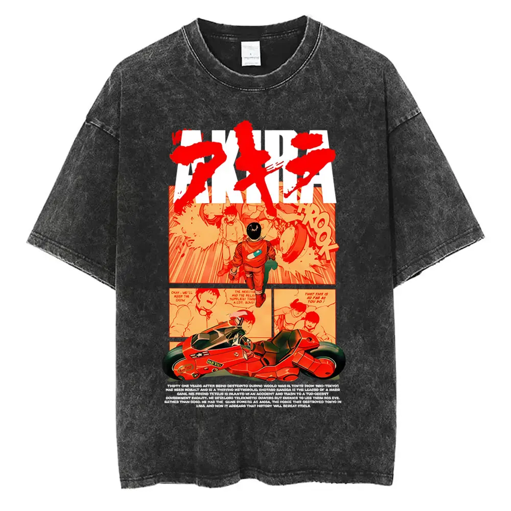 Washed Vintage Anime Akira Shima Tetsuo Graphic T Shirt Shotaro Kaneda Cartoon Manga T-shirt Men Women Fashion Casual T-shirts