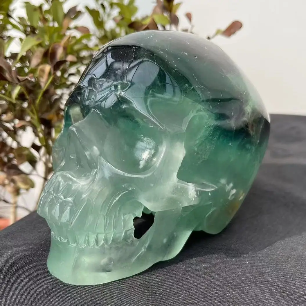 1PC 110-130MM  Natural Fluorite Quartz Crystal Hand Carved Skull Carving Reiki Healing Skulls For Decorate