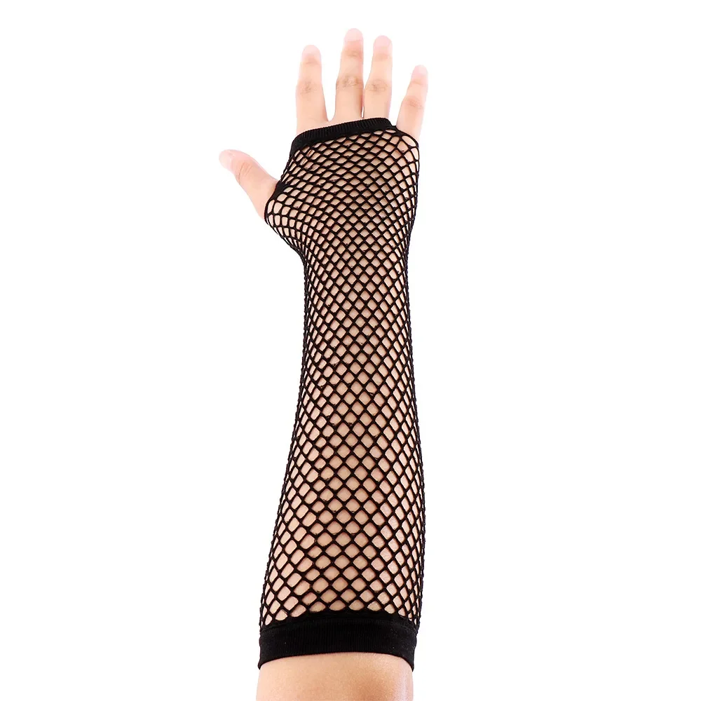 1 Pair Sexy Women Party Neon Fishnet Fingerless Long Gloves Sun Protection Sleeves Mesh Lace Thin Gloves Summer Arm Warmer