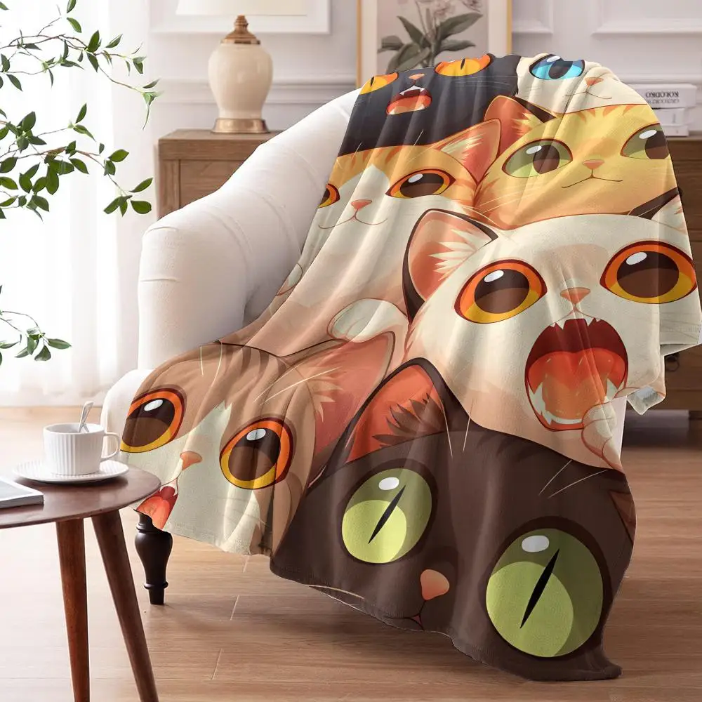 Stack of Cute Cartoon Cats Throw Soft Flannel AC Blanket Lightweight Summer Nap Throw Cozy  Blanket for Sofa Bed Travel Home