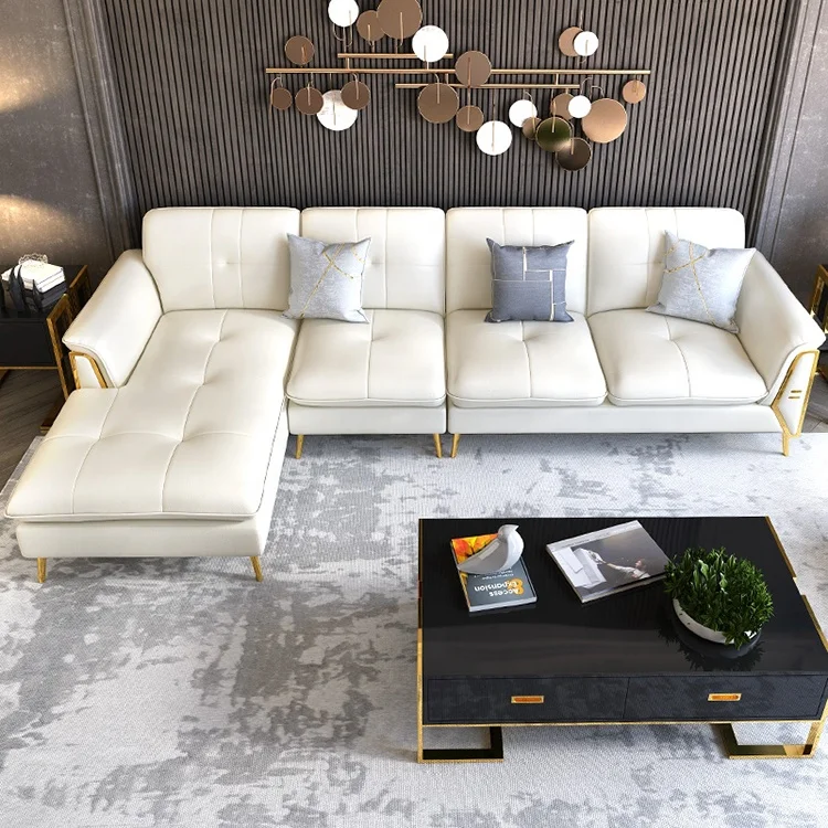 #Furniture Living Room Home Interior Corner Blue Leather Sofa Cover 7 Seats Design Living Room Sofa Group Competition
