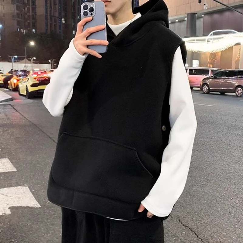 

Men's Fleece Vest Autumn Winter Slim Fit Hooded Coat Large Pockets Unisex Vest for Layering Casual Winter Wear