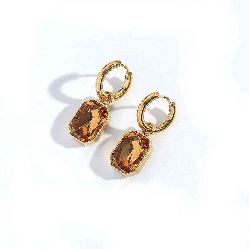 Trendy Jewelry Stainless Steel Cubic Zirconia Glass Earrings For Women Girl Gift Modern Style Ear Accessories Senior Sense