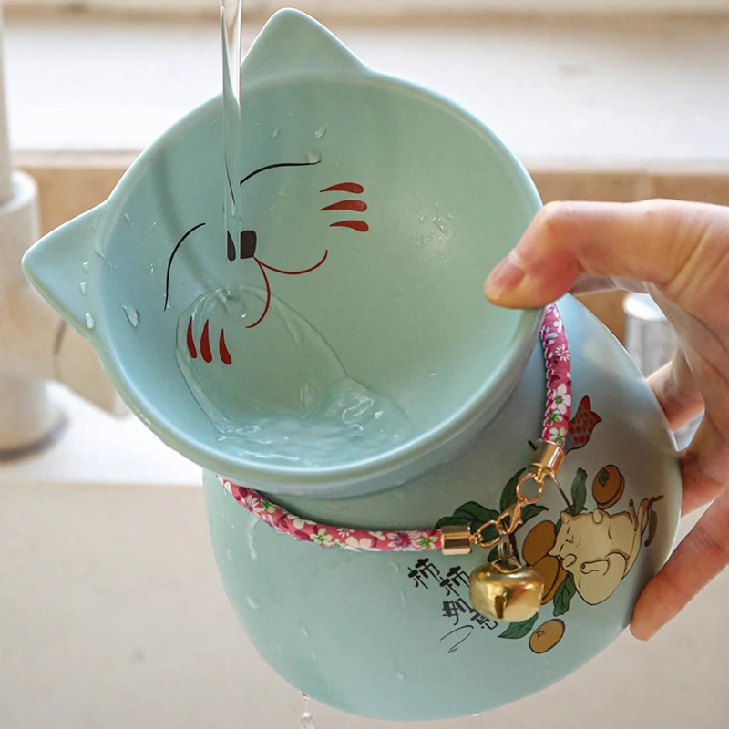 

Creative Ceramic Drinking Water Food Tall footed Bowls, Anti Overturning Neck Protection, Large caliber, Cat Bowl, Supplies, 1Pc