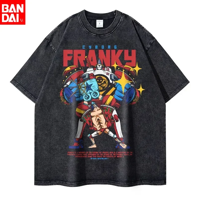 

Футболка Bandai Anime One Piece в винтажном стиле с эффектом потертости, с принтом Дофламинго, оверсайз, уличная одежда, с коротким рукавом, в стиле манга, топы Nika, мужские футболки