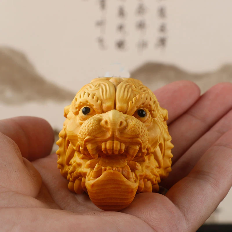 5-8CM Hand Carved Boxwood Beast Netsuke Figurine : Mask Statue Home Decoration Car Accessories