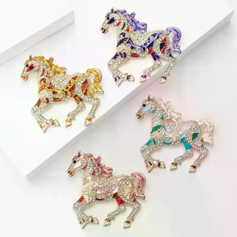 Vintage Court Style Enamel Galloping War Horse Brooches Pins For Women Clothing Accessories Men Fashion Suit Lapel Corsage