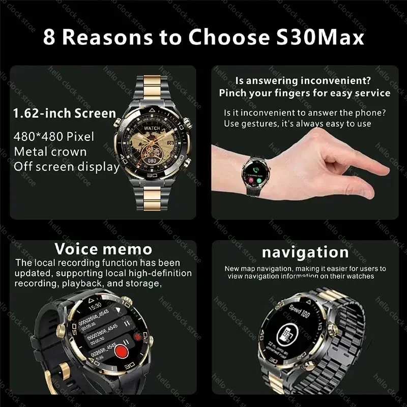 For Huawei Smart Watch Men 4G ROM GPS Track Hello Clock NFC PPG Compass Bluetooth Call Music Smartwatch 2024 PK 3 plus GT4 Pro