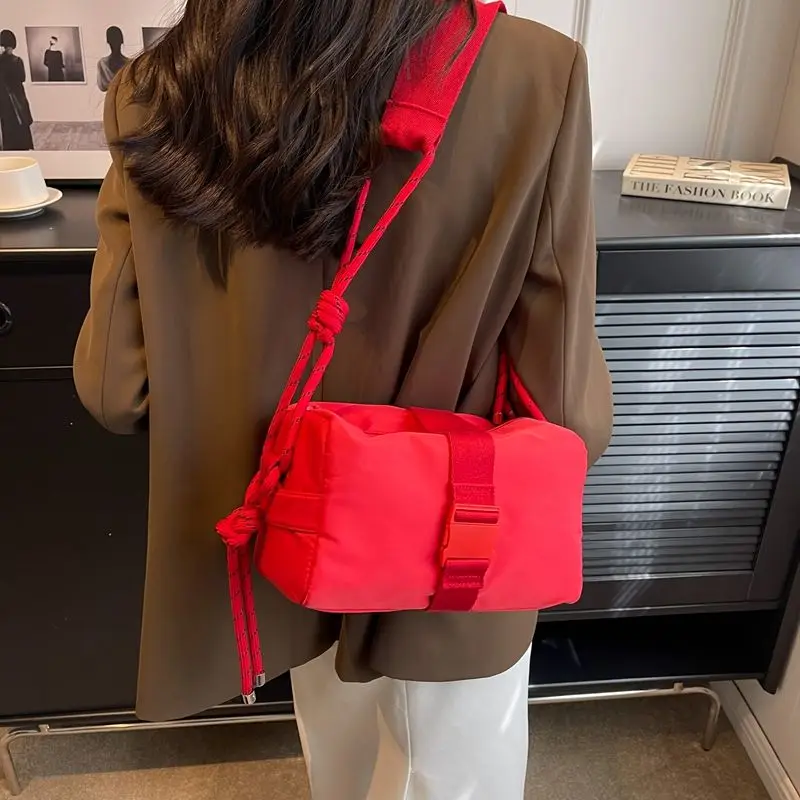 Bags For Women Toast Waterproof Nylon Office Lady High Capacity Red Solid Color Crossbody Casual Japanese Simple Style