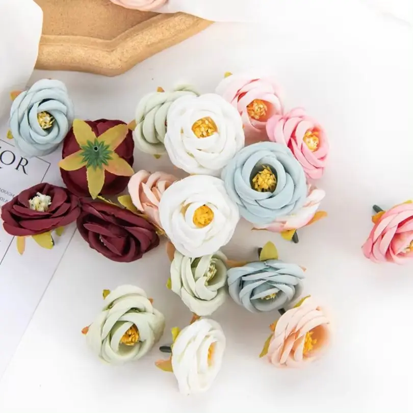 10pcs Artificial Flower Silk Tea Rose Bud Scrapbook Diy Home vase Outdoor Garden Decor Wedding Candy Box brooch Christmas Wreath