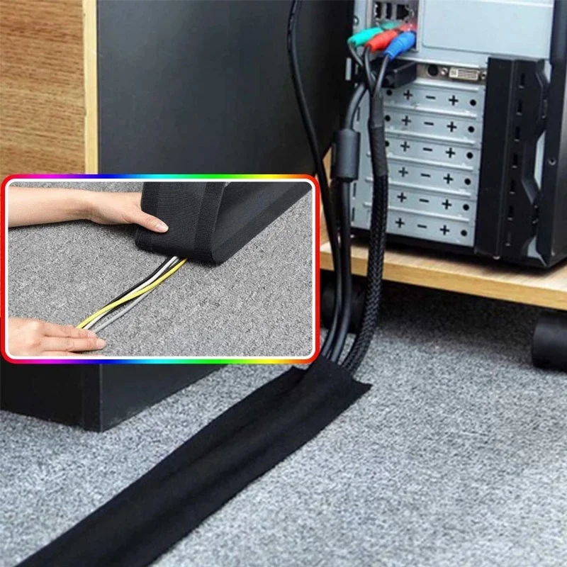 1M Floor Cord Cover,Carpet Cable Sleeve,Cable Protector,Extension Cord Cover,Protect Wires & Prevent Cable Trips for Home Office